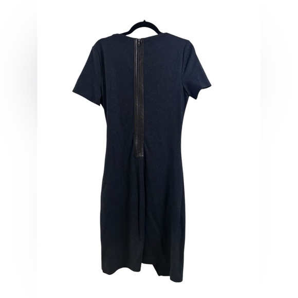 Helmut Lang Midnight Blue Draped Midi Dress 100% Wool with Leather Trim size L - Picture 2 of 8